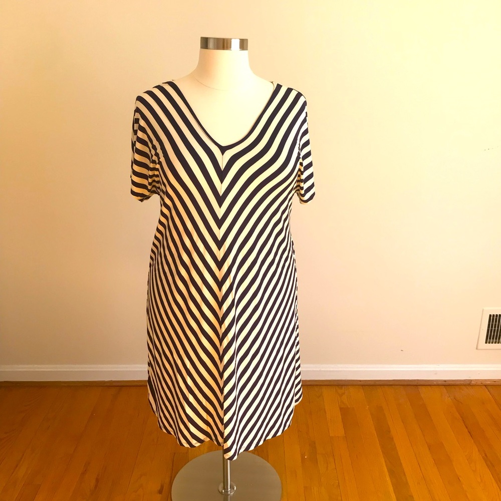 Merona 2X Striped Cotton Dress (Dark Navy and White)